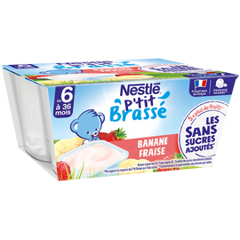 Desserts lactés P'TIT BRASSE SSA Fraise banane 6M+ NESTLE - 4x90g