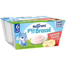 NESTLE P'TITS BRASSE - Dessert lacté bébé fraise banane, de 6 à 12 mois - 4x90g