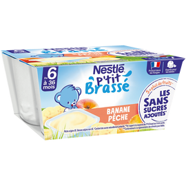 Desserts lactés P'TIT BRASSE SSA Banane pêche 6M+ NESTLE - 4x90g