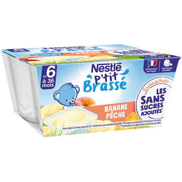 Desserts lactés P'TIT BRASSE SSA Banane pêche 6M+ NESTLE - 4x90g