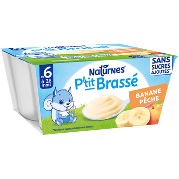 NESTLE P'TITS BRASSE - Desserts lactés P'tit Brasse banane pêche, de 6à 12 mois - 4x90g