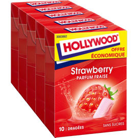 HOLLYWOOD fraise s/sucres, pack 5x10 dragées, 70g offre économique