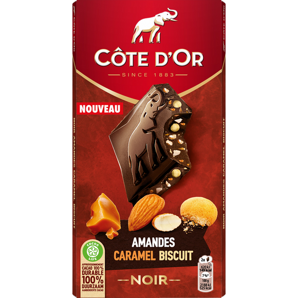 Chocolat Ultra Gourmand noir amandes caramel biscuit COTE D'OR - Paquet de 170g