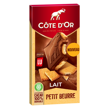 Chocolat biscuit au lait aux morceaux de Petit Beurre COTE D'OR - Tablette de 180g