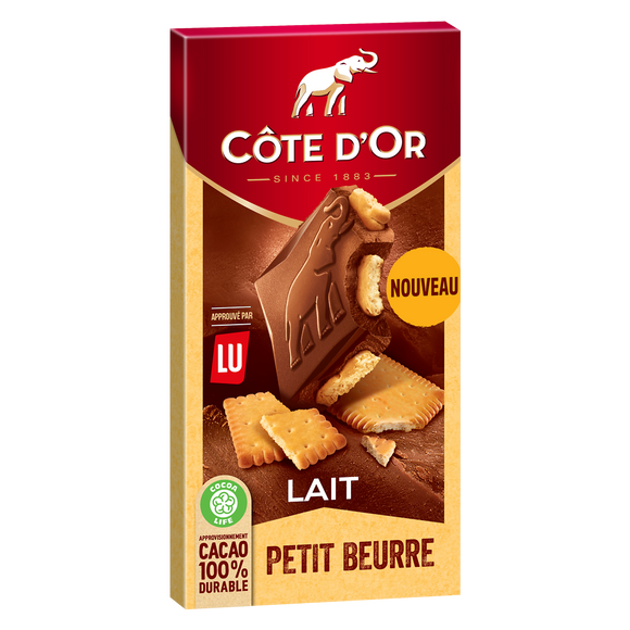 Chocolat biscuit au lait aux morceaux de Petit Beurre COTE D'OR - Tablette de 180g