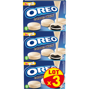 Biscuits enrobé au chocolat au blanc fourrés à la vanille OREO - Paquet de 3x246g