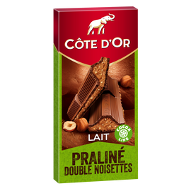 Chocolat au lait fourré au praliné double noisette COTE D'OR - Tablette de 200g