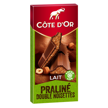 Chocolat au lait fourré au praliné double noisette COTE D'OR - Tablette de 200g