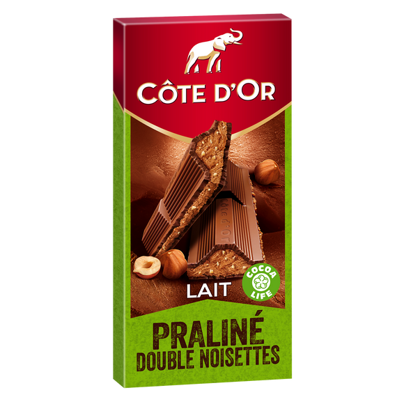 Chocolat au lait fourré au praliné double noisette COTE D'OR - Tablette de 200g