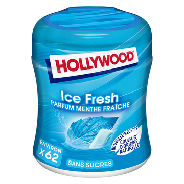 Chewing gum sans sucres ice fresh HOLLYWOOD, boîte de 87g
