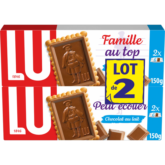 Biscuits petit beurre chocolat au lait Petit Ecolier LU, 2 paquets de150g