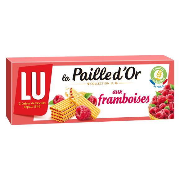Biscuits gaufrettes fourrées framboises La Paille d'Or LU, paquet de 170g