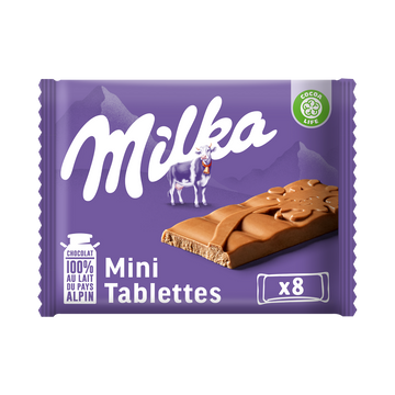 Chocolat au lait Mini Tablettes MILKA - Sachet de 8 mini tablettes, 200g