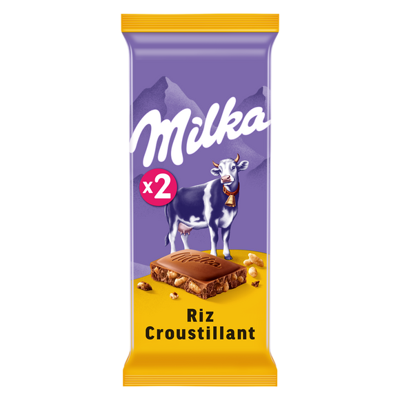 Chocolat au lait et riz croustillant MILKA - 2 tablettes de 100g