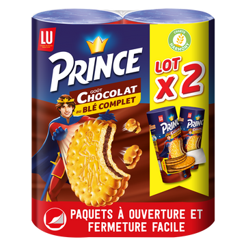 Biscuits fourrés au chocolat au blé complet PRINCE, 2 paquets de 300g