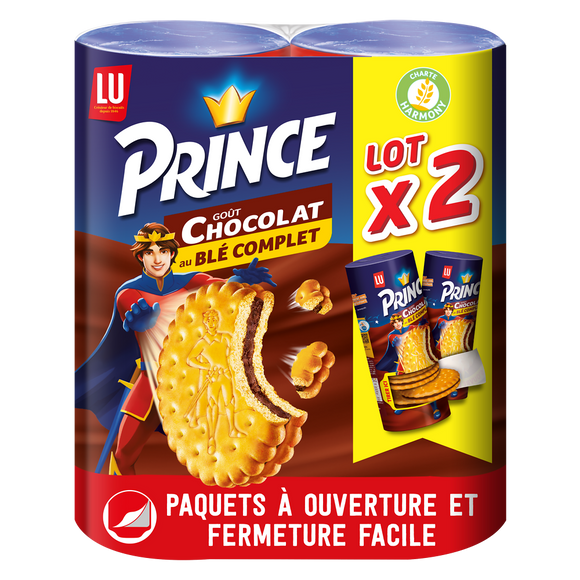 Biscuits fourrés au chocolat au blé complet PRINCE, 2 paquets de 300g