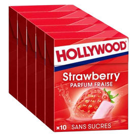 Chewing-gum fresh fraise sans sucre HOLLYWOOD, 5x14 dragés 70g