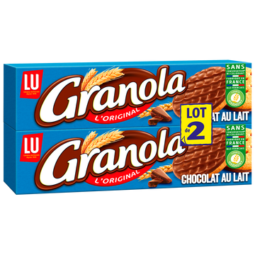 Biscuits sablés nappés au chocolat au lait GRANOLA, 2 paquets de 200g