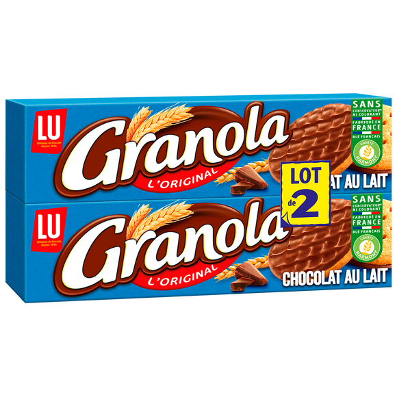Biscuits sablés nappés au chocolat au lait GRANOLA, 2 paquets de 200g