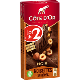 Chocolat noir noisettes entières CÔTE D'OR, 2 tablettes de 180g