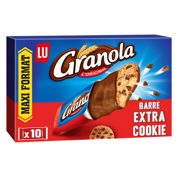 Biscuits barre cookie aux pépites de chocolat GRANOLA - Boîte de 10 sachets 280g
