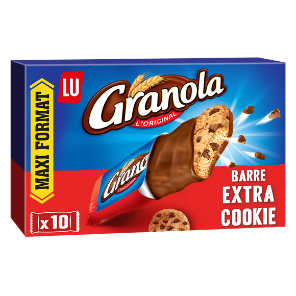 Biscuits barre cookie aux pépites de chocolat GRANOLA - Boîte de 10 sachets 280g