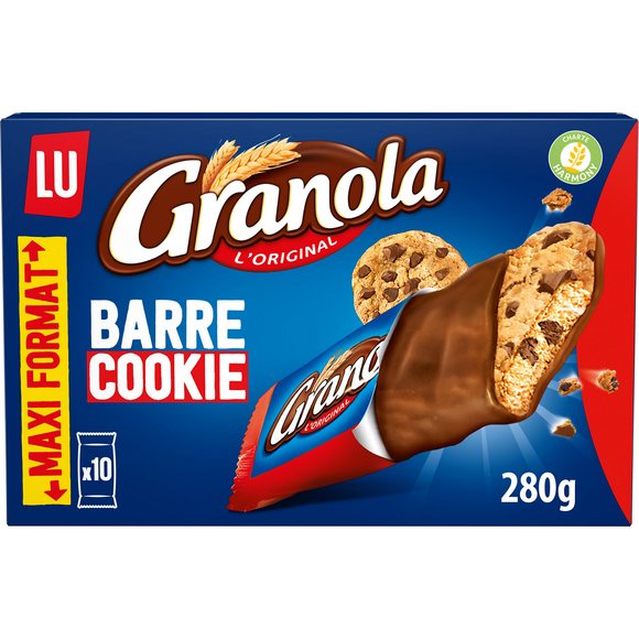 Biscuits barre cookie aux pépites de chocolat GRANOLA - Boîte de 10 sachets 280g