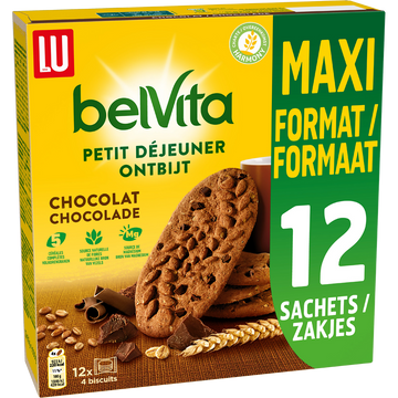 Biscuits petit déjeuner au chocolat et céréales Belvita LU - Paquet de600g