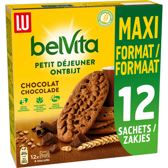 Biscuits petit déjeuner au chocolat et céréales Belvita LU - Paquet de600g