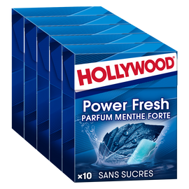 Chewing-gum HOLLYWOOD Powerfresh, sans sucres pentapack, 5x10 dragées,70g