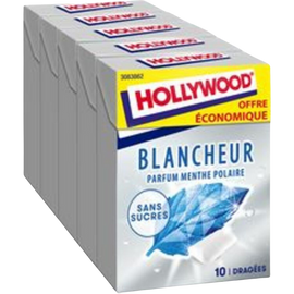 Chewing-gum blancheur menthe polaire sans sucres HOLLYWOOD, x5