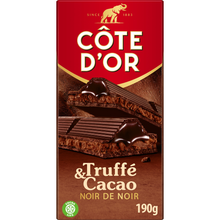 Chocolat noir épais praliné fourré truffé coeur coulant COTE D'OR, tablette 190g