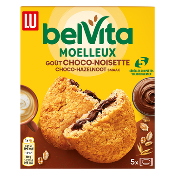 Biscuits moelleux coeur gourmand goût choco noisette Belvita LU, paquet de 250g