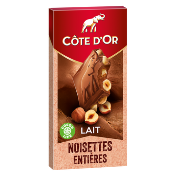 Chocolat au lait aux noisettes entières COTE D'OR - Tablette de 180g