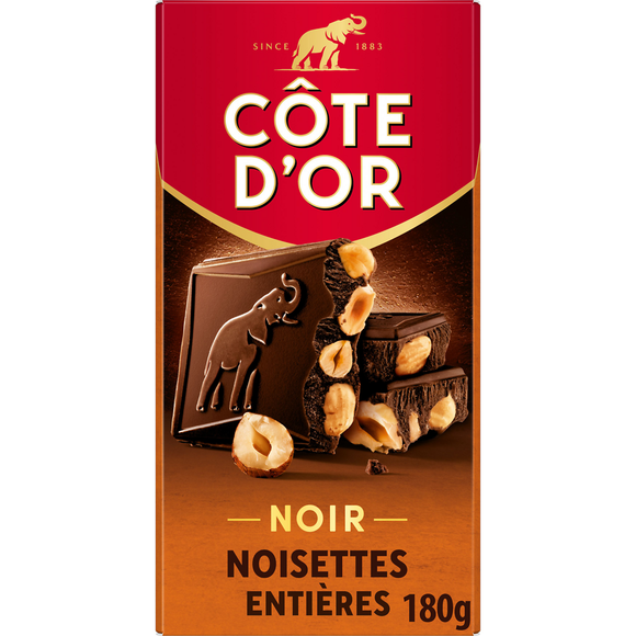 Chocolat noir noisettes entières COTE D'OR, tablette 180g