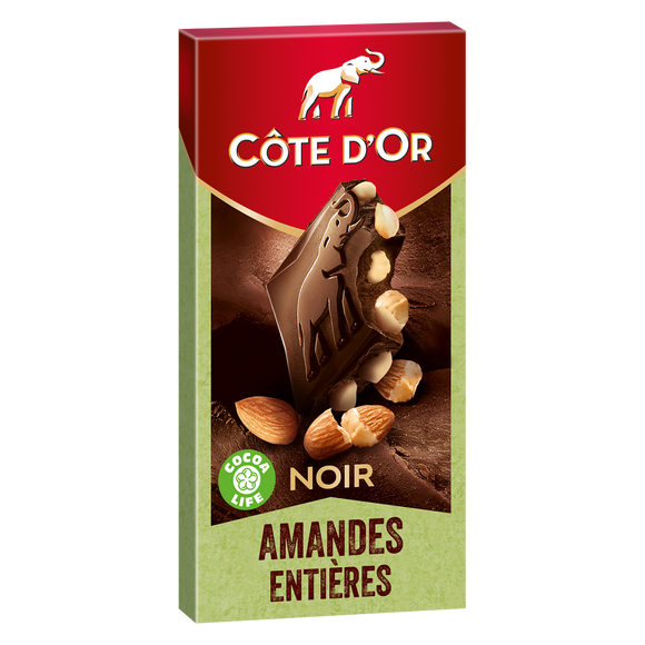 Chocolat noir amandes entières COTE D'OR - Tablette de 180g