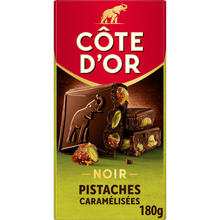 Chocolat noir bloc pistaches entières caramélisées COTE D'OR, tablette180g