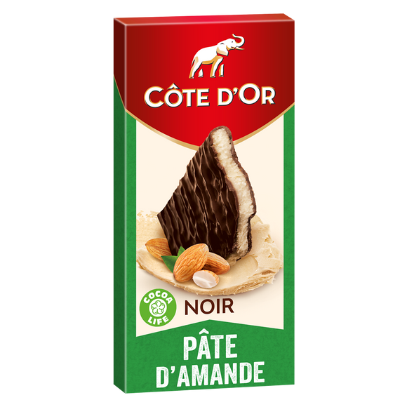 Chocolat noir fourré pâte d'amande COTE D'OR - Tablette de 150g