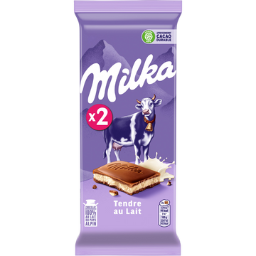 Chocolat au lait tendre MILKA, tablette 2x100g