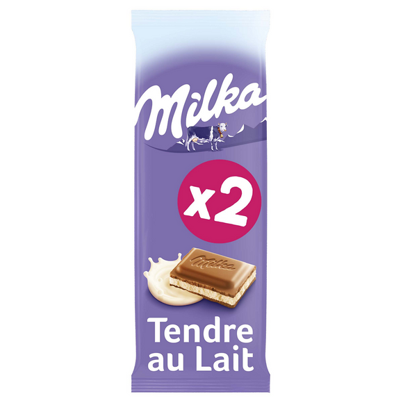 Chocolat tendre au lait MILKA - 2 tablettes de 100g