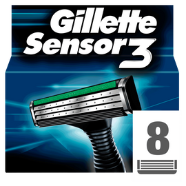 Lames pour rasoir masculin Sensor 3 Systeme GILLETTE, x8