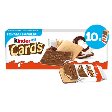Gâteau KINDER CARDS lait et cacao T10, x10 étuis de 2 biscuits, 256g