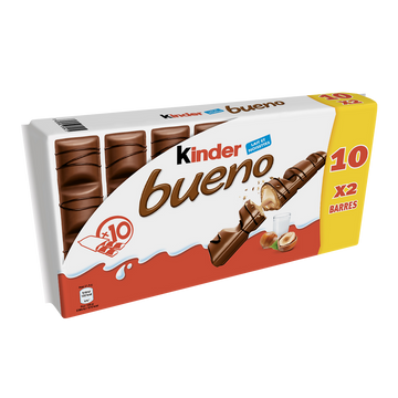 Barre fine gaufre et chocolat fourré lait noisette KINDER BUENO, 2x10,430g