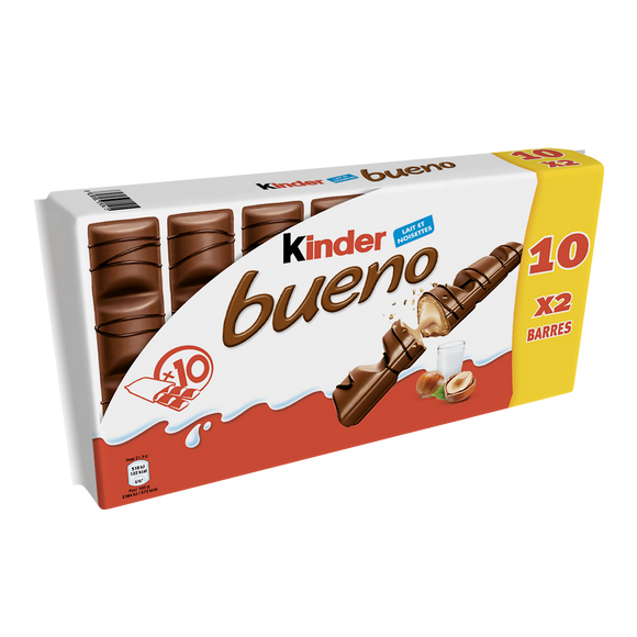 Fine gaufre et  chocolat fourrer lait noisette KINDER bueno, 2x10, 430g