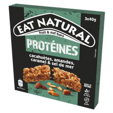 Barres céréales proteïnées cacahuètes amandes caramel salé EAT NATURAL, 3x40g, 120g