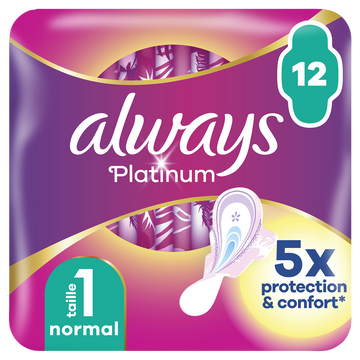 Serviettes hygiéniques normal platinum ALWAYS, x12
