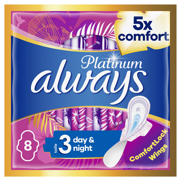 Serviettes hygiéniques nuit platinum ALWAYS, X8