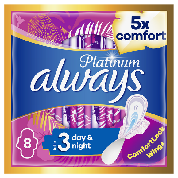 Serviettes hygiéniques nuit platinum ALWAYS, X8