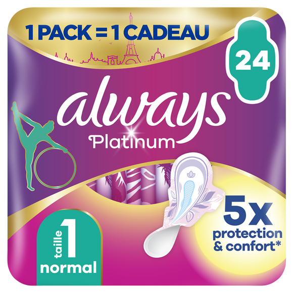 Serviettes hygiéniques platinium normal + ALWAYS, sachet de 24
