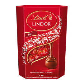 Boule de chocolat au lait fourré fondant Lindor LINDT, cornet de 200g